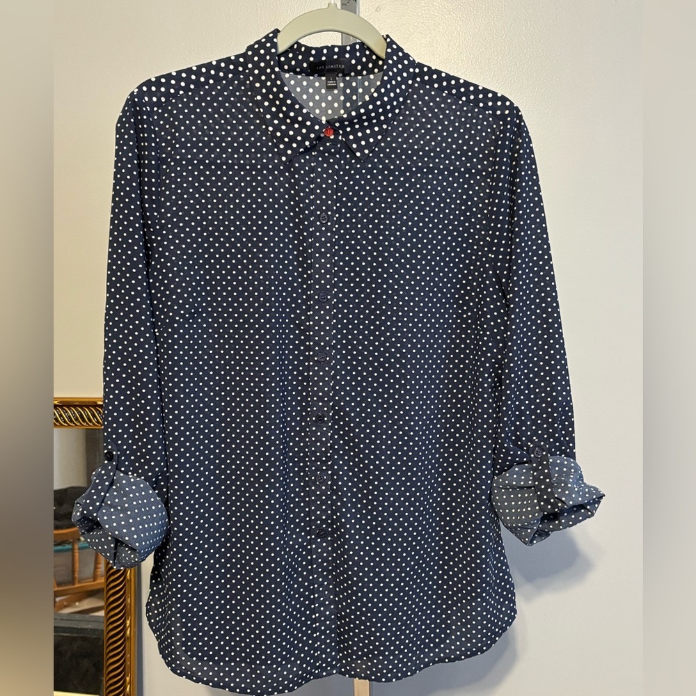 The Limited Blouse Navy With White Polka Dots Size Large‎ Lightweight